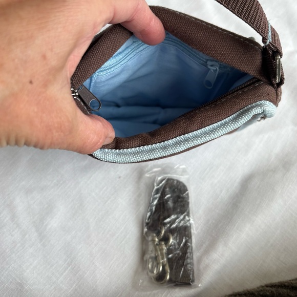 Funksion Y2K Brown & Blue Mini Zipper Camera Bag Pouch with Strap & Pockets - Picture 5 of 5
